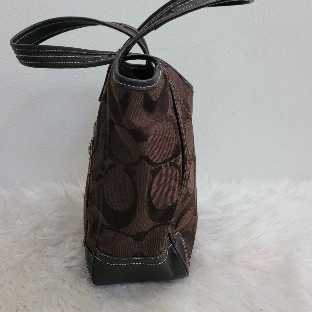 COACH Signature Jacquard Brown Leather Tote G0768-11292 - Picture 4 of 13